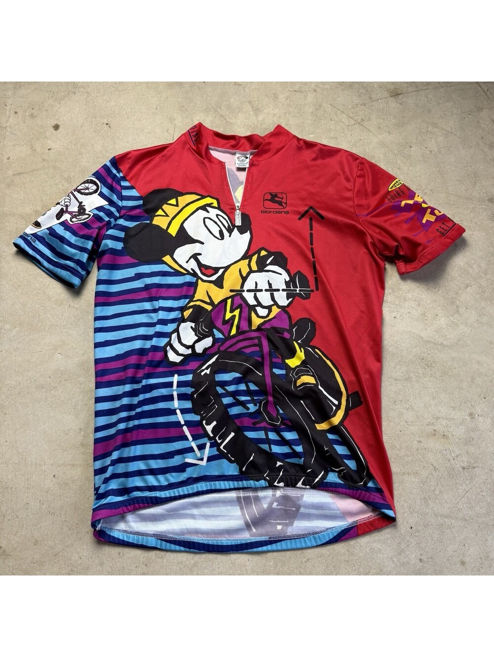 Vintage Giordana Disney Mickey Mouse Cycling Jersey 1/4 Zip Short Sleeve M/L